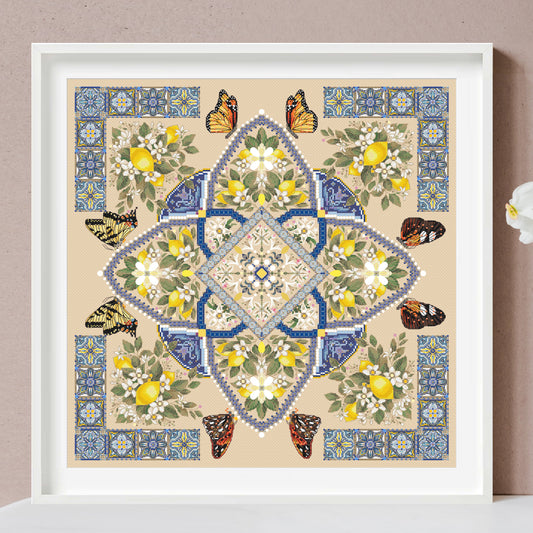 Lemon Mandala Cross Stitch Pattern PDF