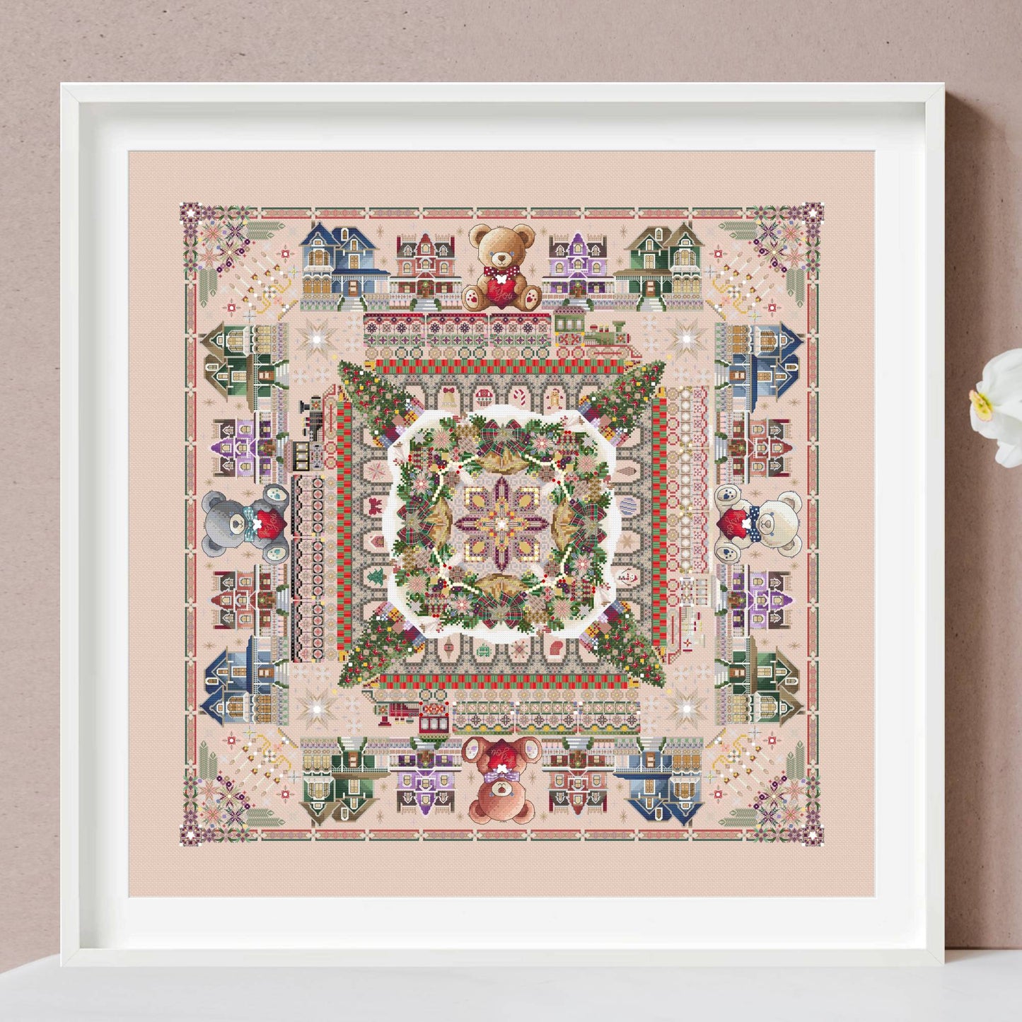 Christmas Train Sets Mandala Cross Stitch Pattern PDF