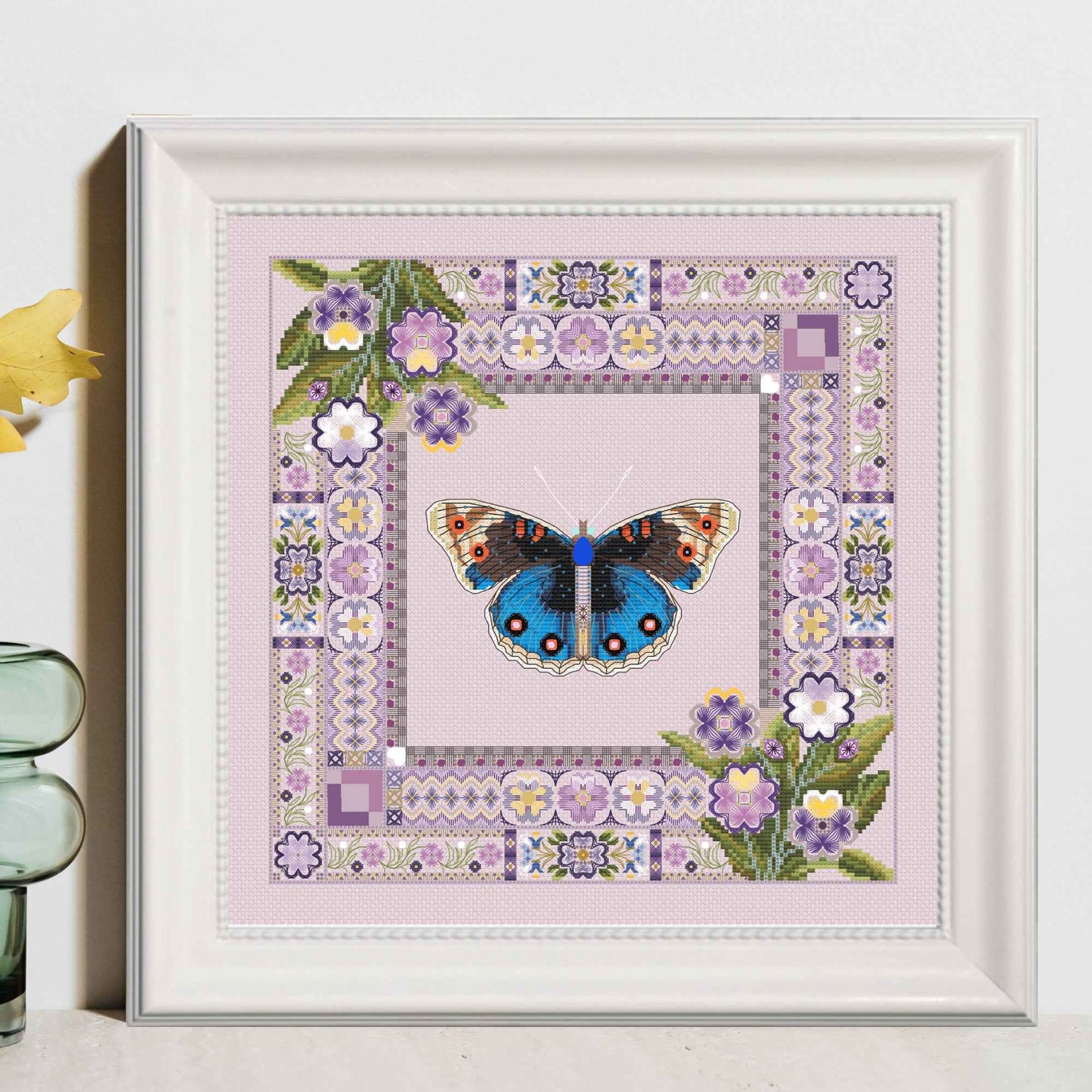 Pansies and Junonia orithya Taiwan Butterfly Cross Stitch PDF