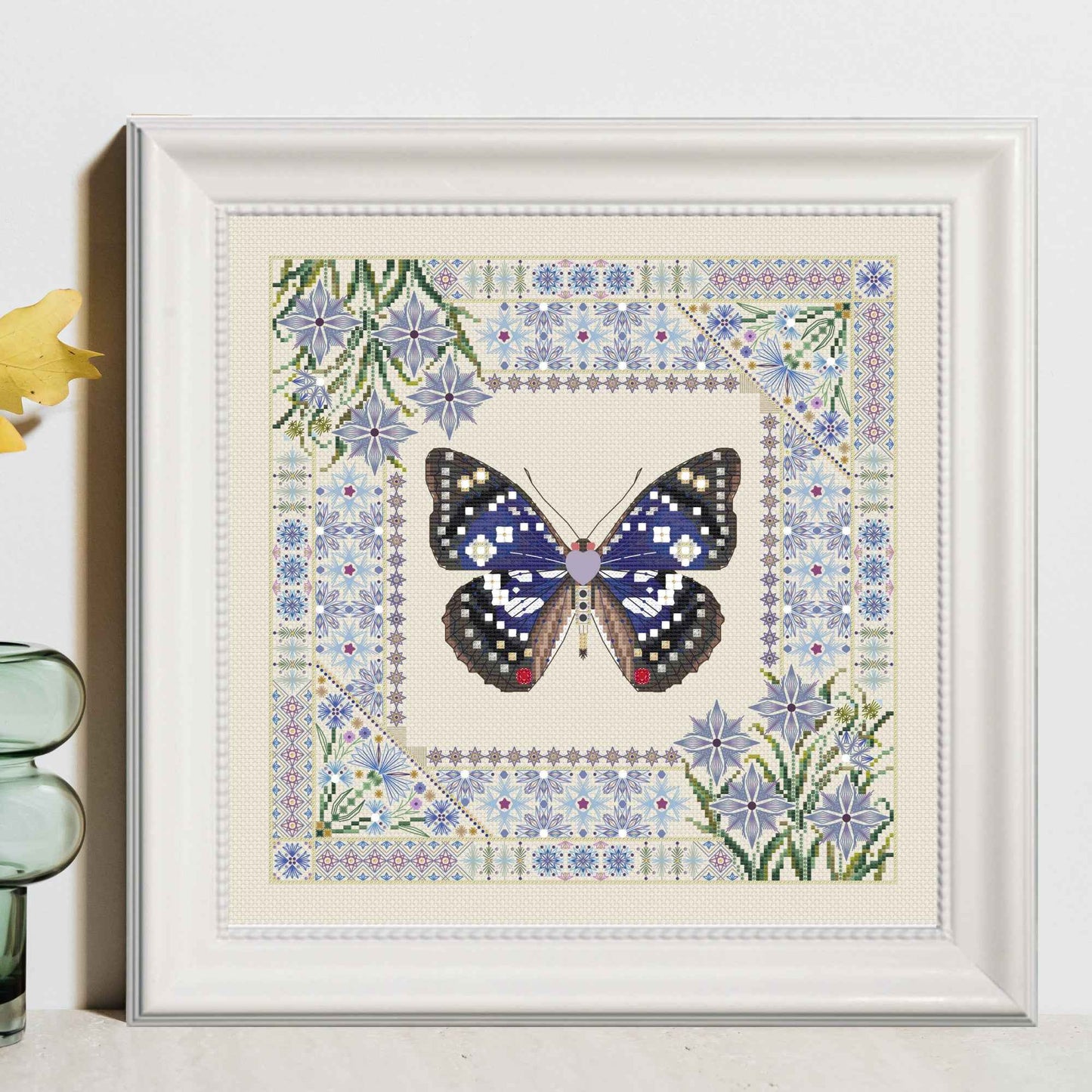 Cornflowers and Taiwan Great Purple Emperor Butterfly Cross Stitch PDF