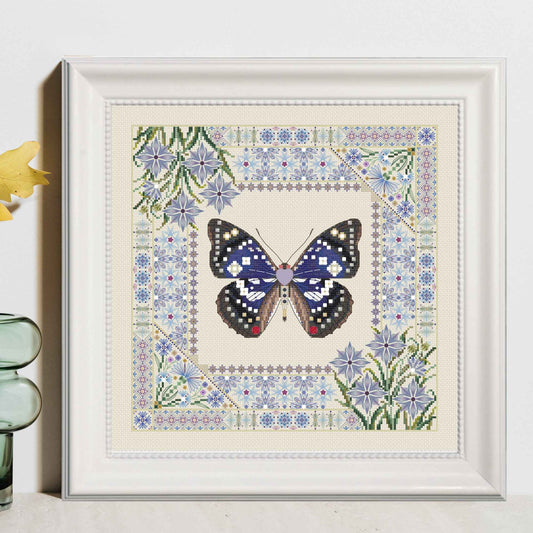 Cornflowers and Taiwan Great Purple Emperor Butterfly Cross Stitch PDF