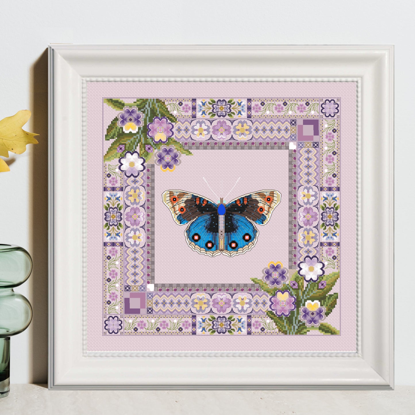 Pansies and Junonia orithya Cross Stitch Pattern PDF