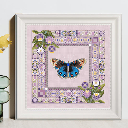 Pansies and Junonia orithya Cross Stitch Pattern PDF