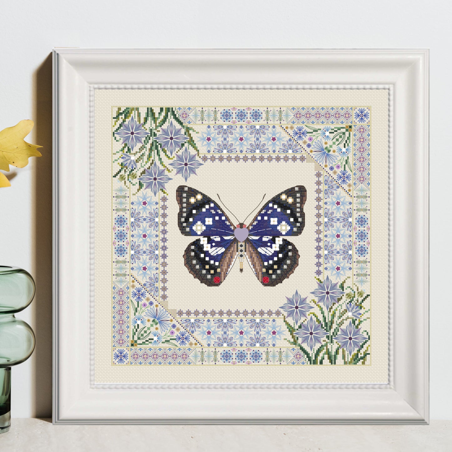 Cornflowers and Sasakia charonda Cross Stitch Pattern PDF