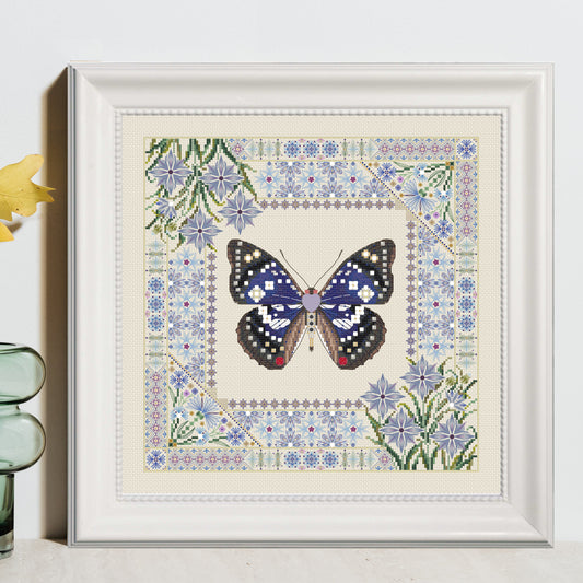 Cornflowers and Sasakia charonda Cross Stitch Pattern PDF